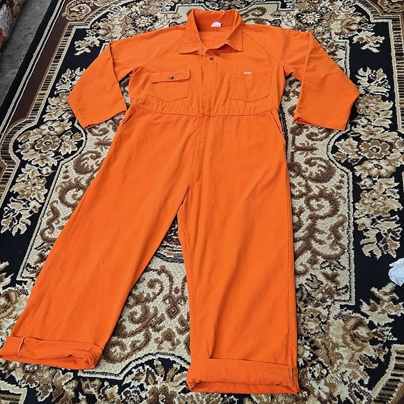 Vintage Orange Boiler Suit Hunting Jumpsuit Retro Utility Workwear Canvas Denim - Picture 2 of 16